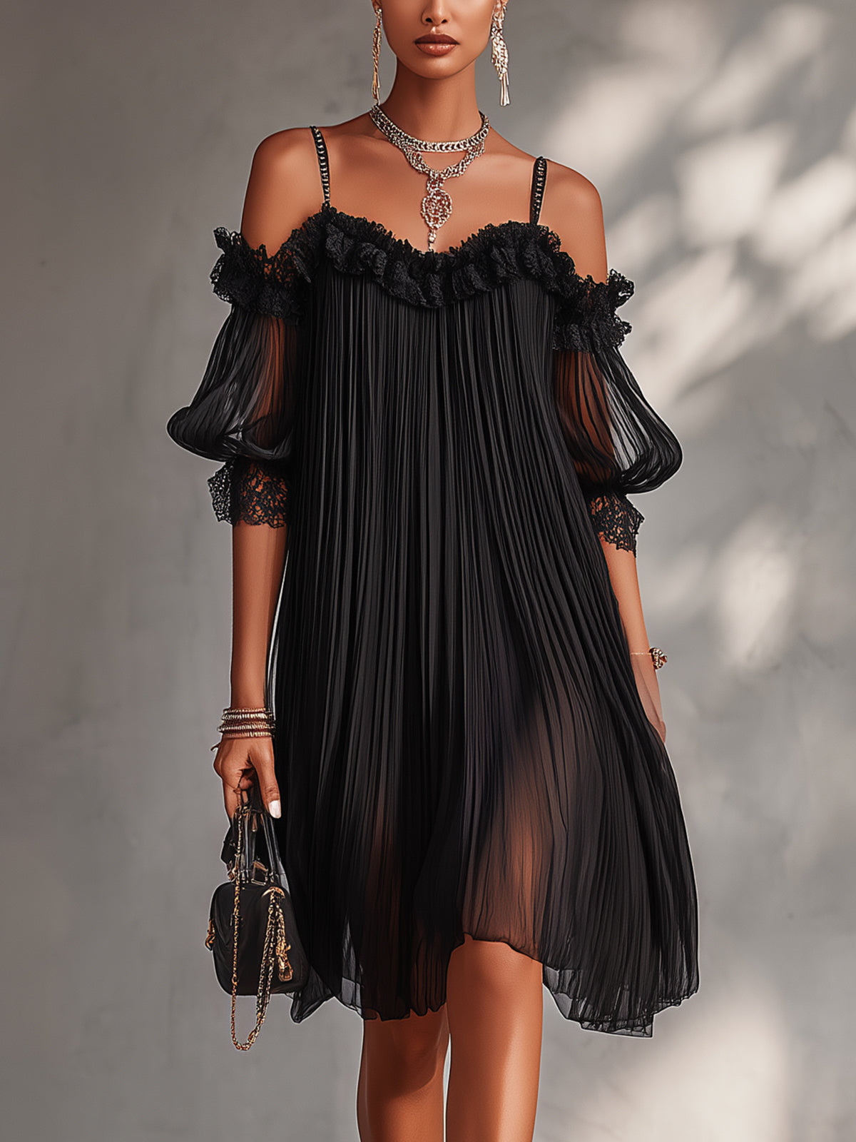 Skye™ | Off-Shoulder Chiffon Mini Dress with Lace Trim