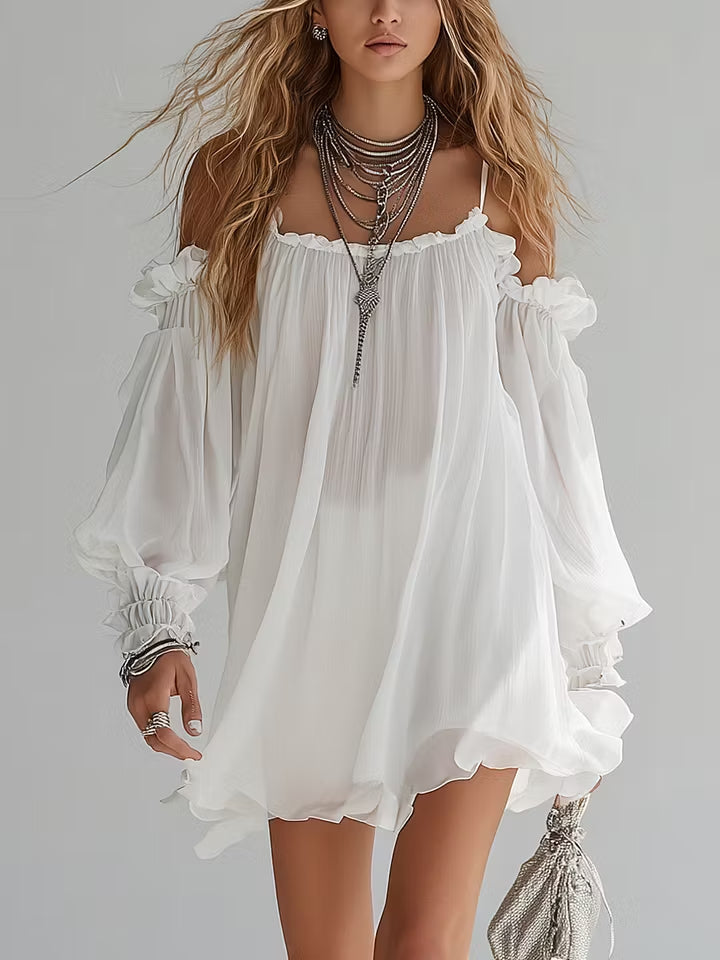 Xiomara™ | Flowing Bohemian Style Off-the-Shoulder Mini Dress