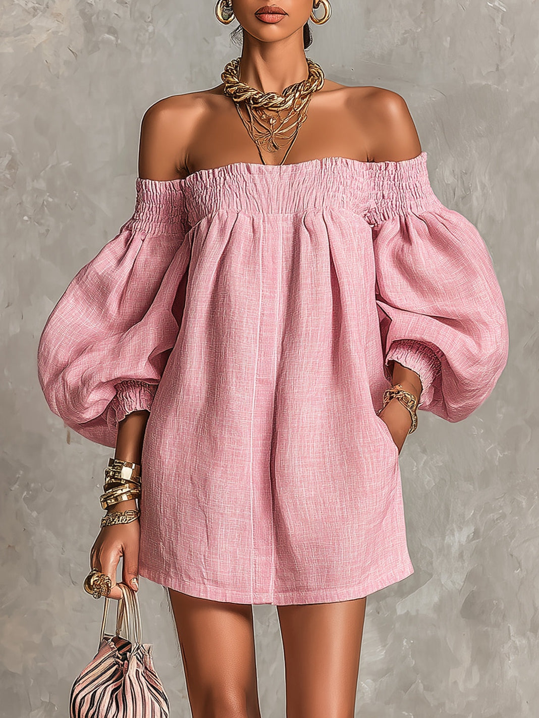 Wren™ | Off-Shoulder Lantern Sleeve A-Line Loose Mini Dress