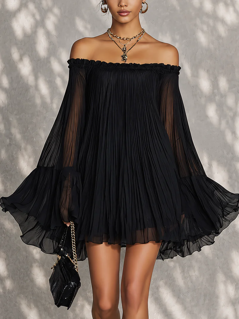 Cara™ | Off-Shoulder Ruffled Bell Sleeve Mini Dress