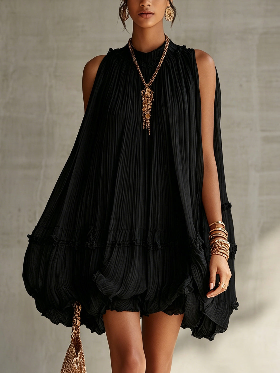 Zelda™ | Halter Neck Ruffled Chiffon Bubble Mini Dress