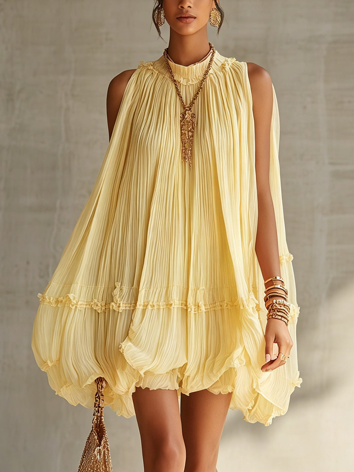 Tatiana™ | Halter Neck Ruffled Chiffon Bubble Mini Dress