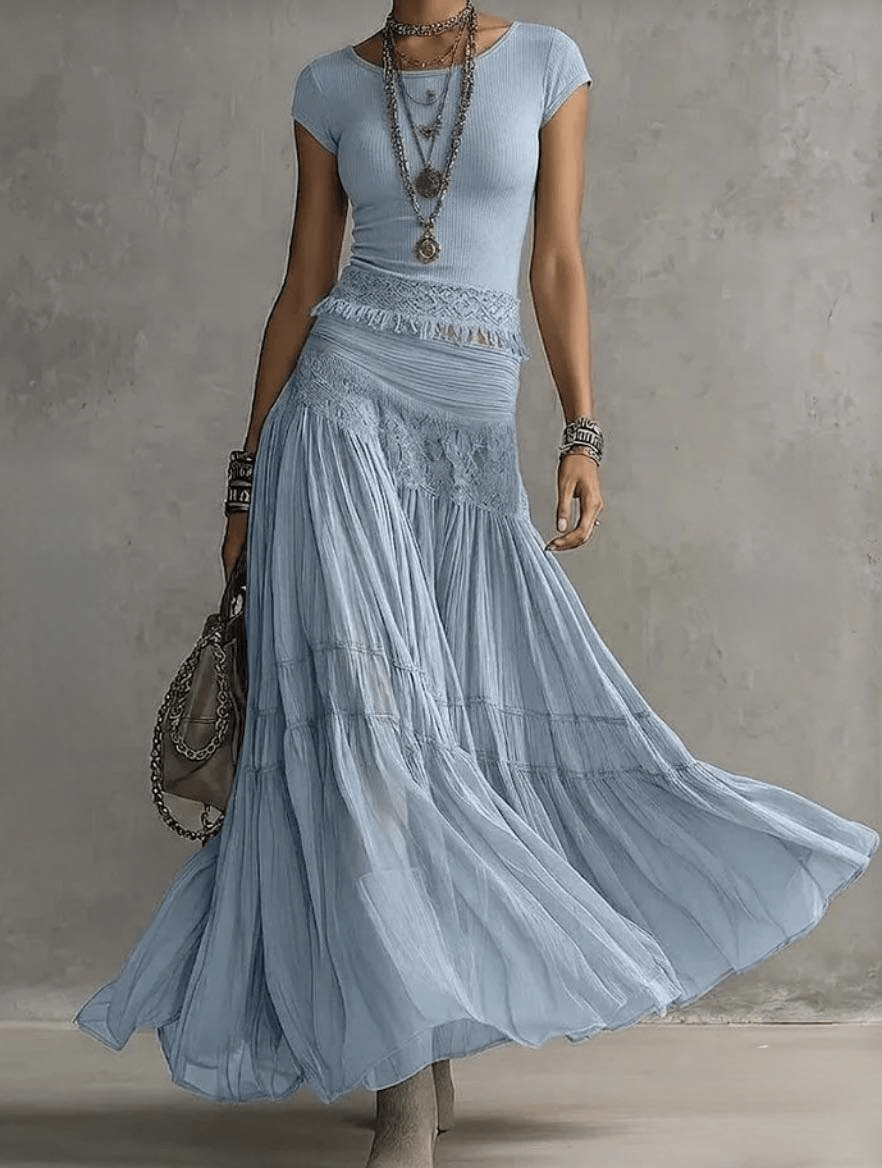 Victoria™ | Top with Panel and Pleated Maxi Skirt Set