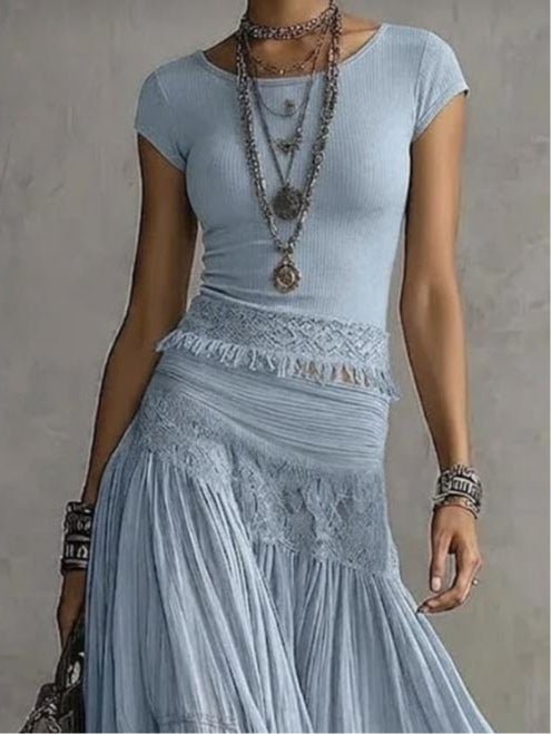 Victoria™ | Top with Panel and Pleated Maxi Skirt Set