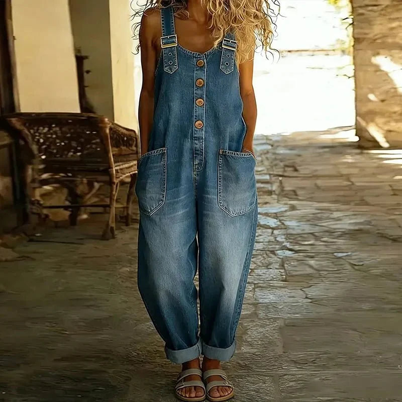 Carmen | Vintage denim jumpsuit with adjustable shoulder straps