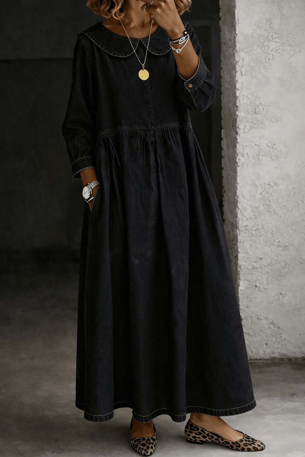 Clara | Denim Dress with Peter Pan Collar