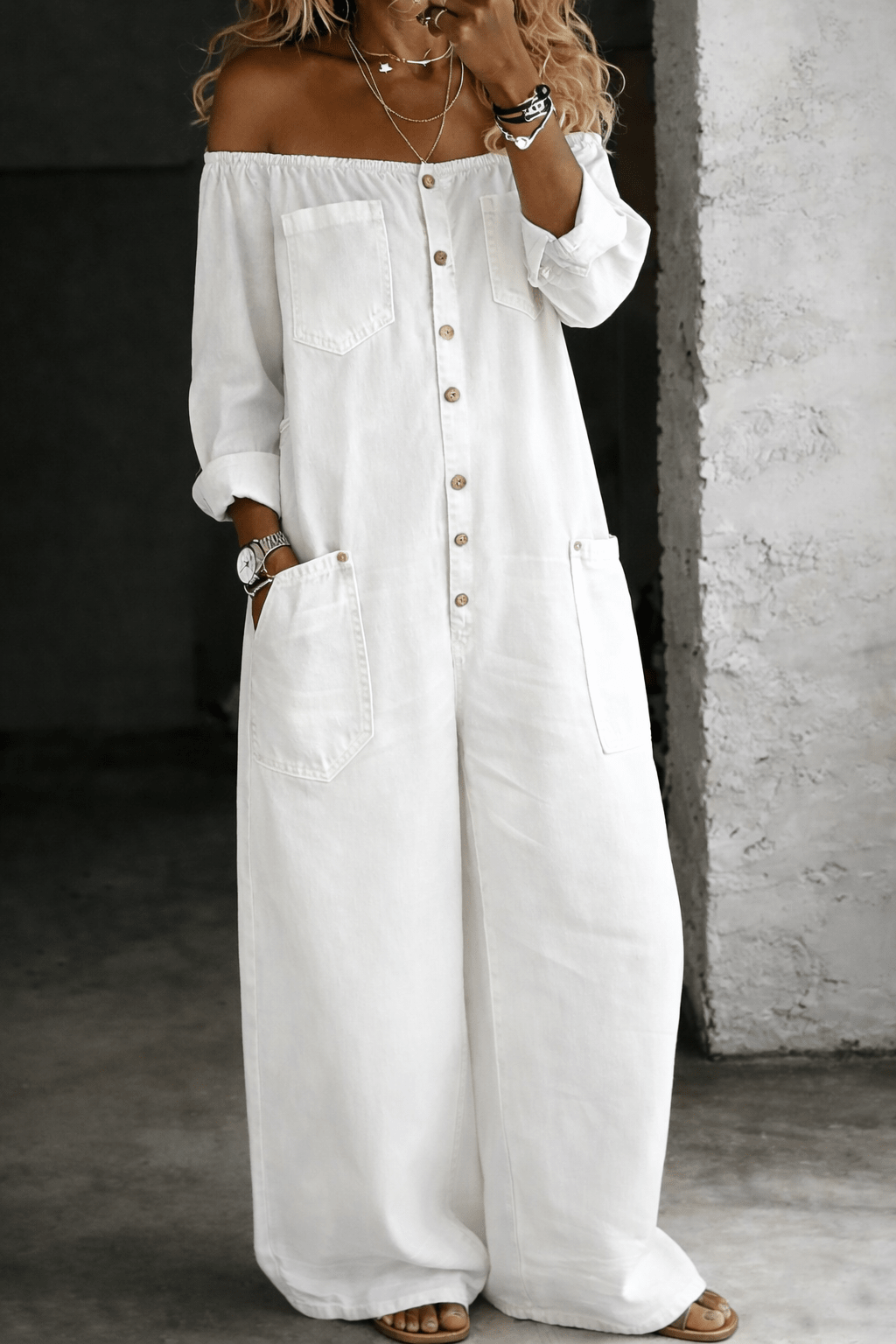 Elena | Jumpsuit with off-shoulder and long sleeves