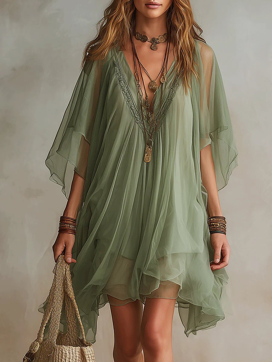 Lucille™ | Chiffon V-neck Layered Flowing Mini Dress