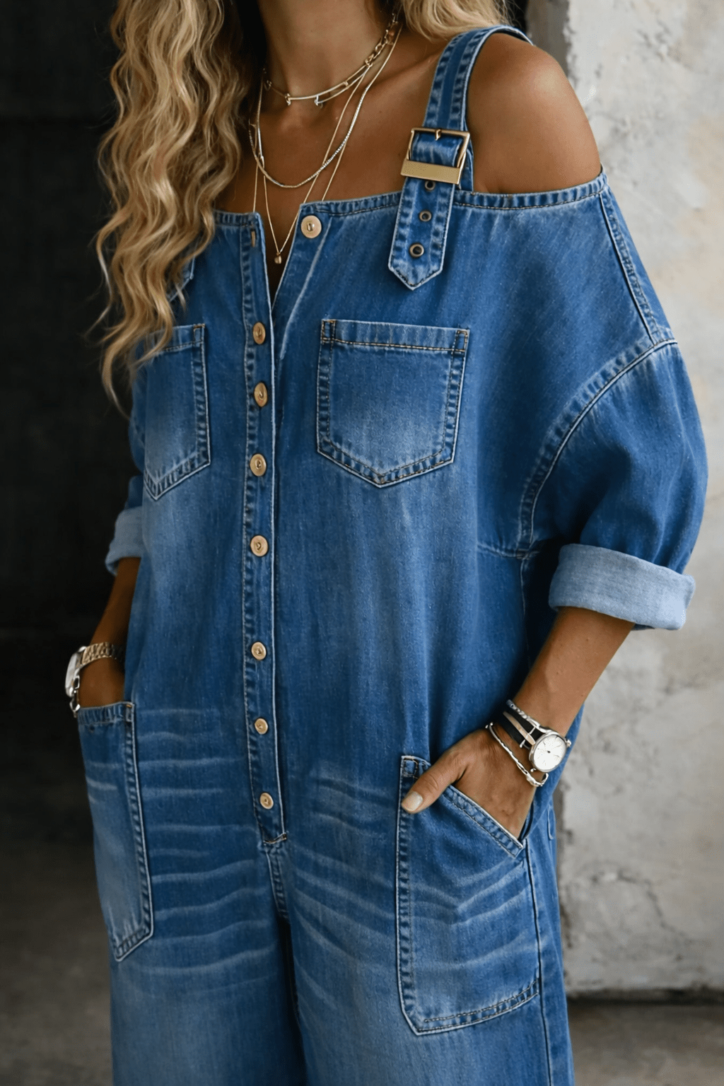 Sophia | Denim dress with bare shoulders