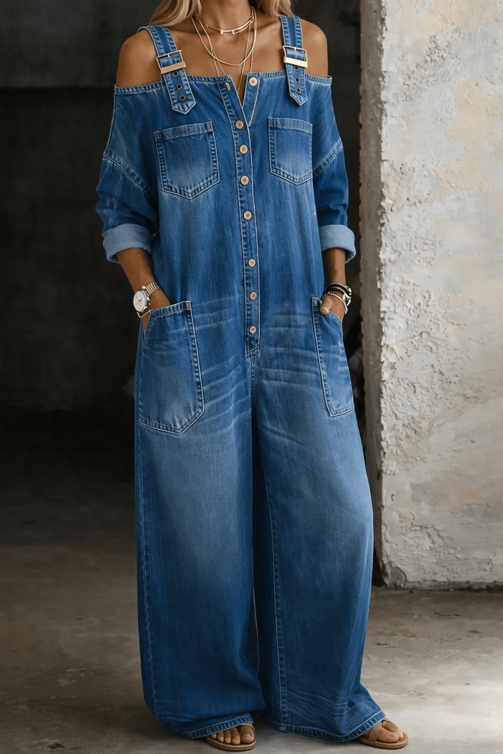 Sophia | Denim dress with bare shoulders