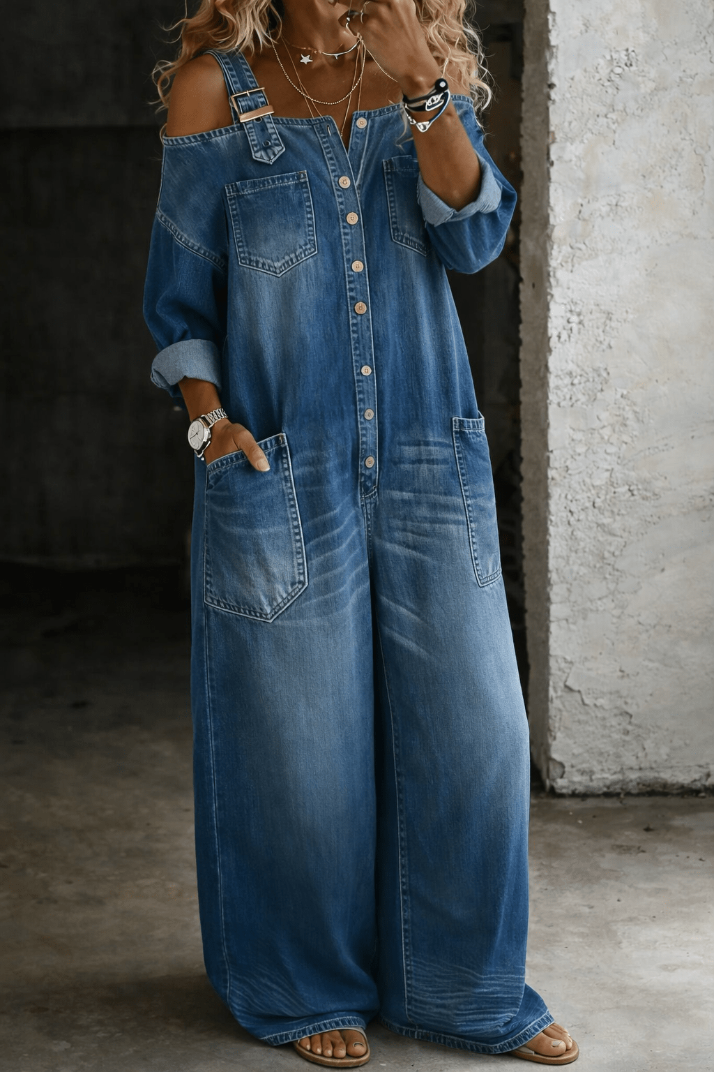Sophia | Denim dress with bare shoulders
