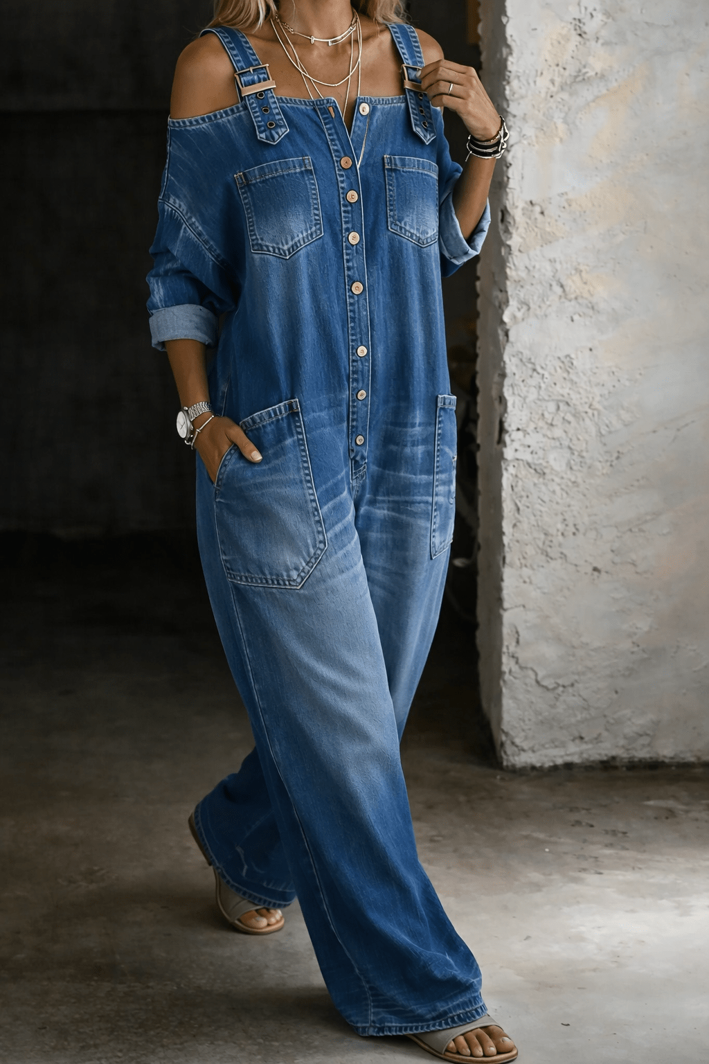 Sophia | Denim dress with bare shoulders