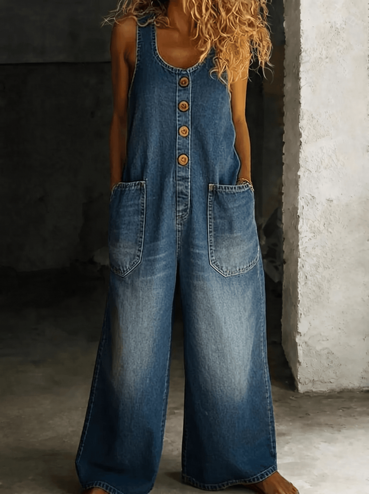 Valentina | Vintage washed cotton denim overalls