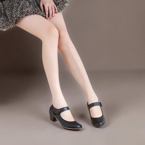 Adjustable Block Heel Mary Janes Monique